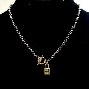 Last❣️Gold Lock Charm Necklace Stainless Steel Chain